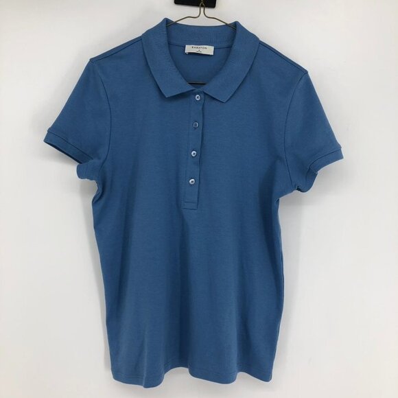 Aritzia Babaton Blue Deaton Tennis Top Short-sleeve polo t-shirt 1/4 button up M - Picture 2 of 14